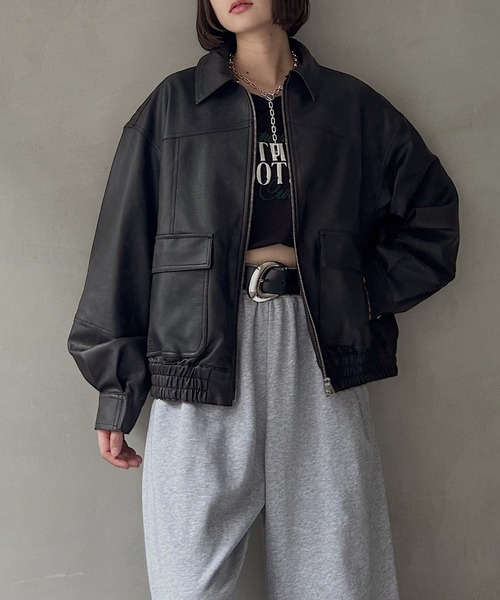 PAGEBOY（ページボーイ）の「WZIPヴィンテージレザーブルゾン【スエードorレザー２タイプ/ ２サイズ展開】（ブルゾン・レディース・ブラック/ブラウン/キャメル/ブラウン系その他・SMALL/FREE）」の9枚目の写真