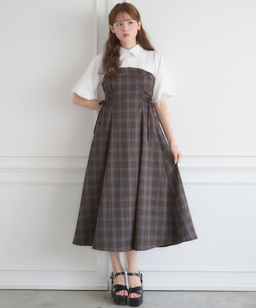 Ambre Neige(アンブルネージュ)の「side lace up docking dress / サイドレースアップドッキングワンピース(ワンピース・レディース・ブラウン系その他/チャコールグレー・FREE)」の15枚目の写真