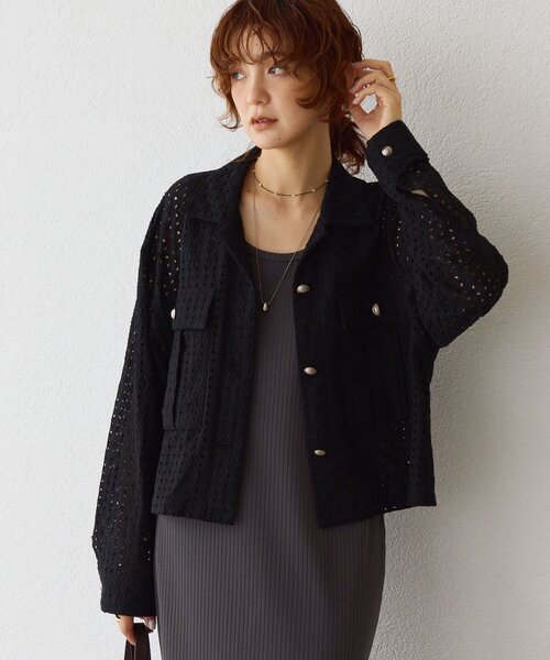 RIVE DROITE（リヴドロワ）の「【着映え◎】レースワークジャケット（その他アウター・レディース・ブラック/オフホワイト・FREE）」の2枚目の写真