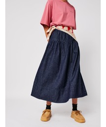 Denim A-line stripe skirt