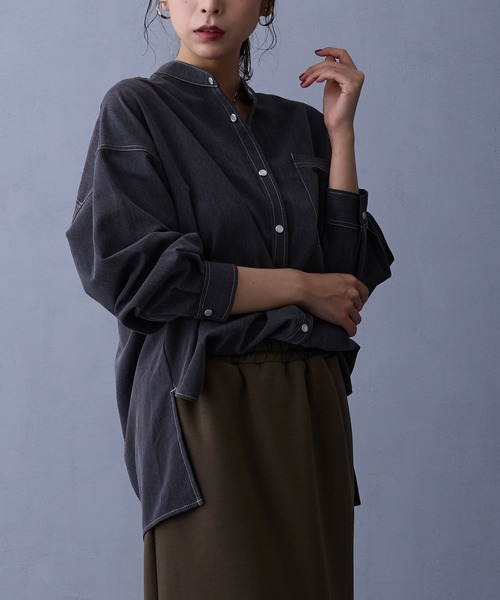 NICOLE white（ニコルホワイト）の「テンセルデニムシャツ（シャツ/ブラウス・レディース・インディゴブルー/ブルー/ブラック・FREE）」の10枚目の写真