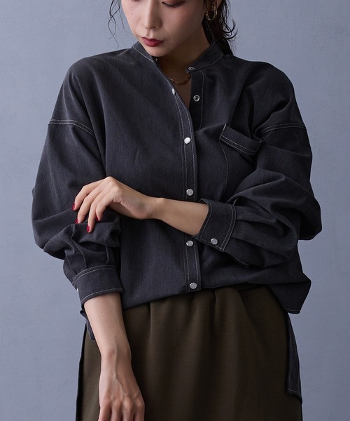 NICOLE white（ニコルホワイト）の「テンセルデニムシャツ（シャツ/ブラウス・レディース・インディゴブルー/ブルー/ブラック・FREE）」の12枚目の写真