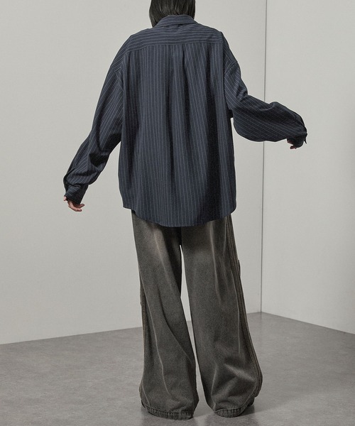 Alfred Alex（アルフレッドアレックス）の「【Alfred Alex】ストライプ ワンポイント刺繍 オーバーサイズレギュラーカラーシャツ（シャツ/ブラウス・メンズ・ネイビー/ワイン/ブラック・L/M）」の5枚目の写真