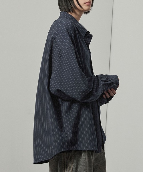 Alfred Alex（アルフレッドアレックス）の「【Alfred Alex】ストライプ ワンポイント刺繍 オーバーサイズレギュラーカラーシャツ（シャツ/ブラウス・メンズ・ネイビー/ワイン/ブラック・L/M）」の9枚目の写真