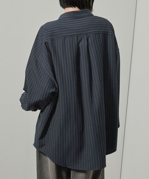 Alfred Alex（アルフレッドアレックス）の「【Alfred Alex】ストライプ ワンポイント刺繍 オーバーサイズレギュラーカラーシャツ（シャツ/ブラウス・メンズ・ネイビー/ワイン/ブラック・L/M）」の10枚目の写真