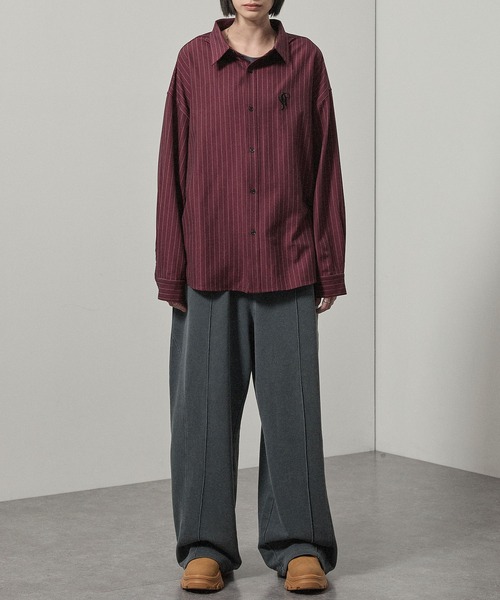 Alfred Alex（アルフレッドアレックス）の「【Alfred Alex】ストライプ ワンポイント刺繍 オーバーサイズレギュラーカラーシャツ（シャツ/ブラウス・メンズ・ネイビー/ワイン/ブラック・L/M）」の11枚目の写真