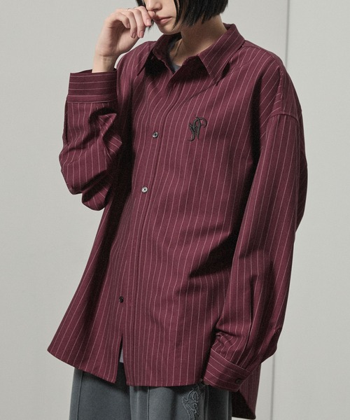 セール】【Alfred Alex】ストライプ ワンポイント刺繍 オーバーサイズ