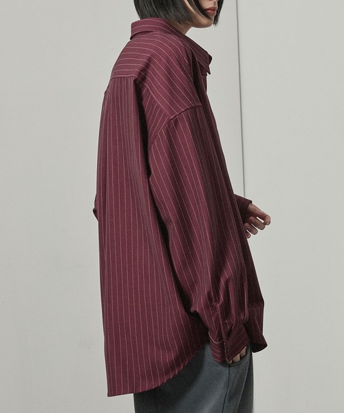 Alfred Alex（アルフレッドアレックス）の「【Alfred Alex】ストライプ ワンポイント刺繍 オーバーサイズレギュラーカラーシャツ（シャツ/ブラウス・メンズ・ネイビー/ワイン/ブラック・L/M）」の19枚目の写真