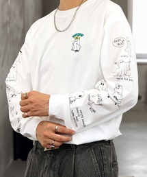 【GROOVY STORE】ワイド ストレッチ素材 刺繍＆プリント ロングスリーブTシャツ