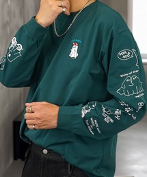 【GROOVY STORE】ワイド ストレッチ素材 刺繍&プリント ロングスリーブTシャツ
