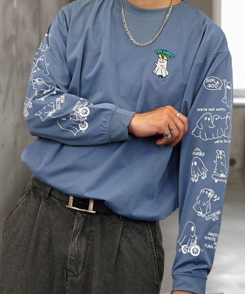 Burner（バーナー）の「【GROOVY STORE】ワイド ストレッチ素材 刺繍＆プリント ロングスリーブTシャツ（Tシャツ/カットソー・メンズ・A/H/C/D/E/F/B/G・M/L/LL）」の5枚目の写真