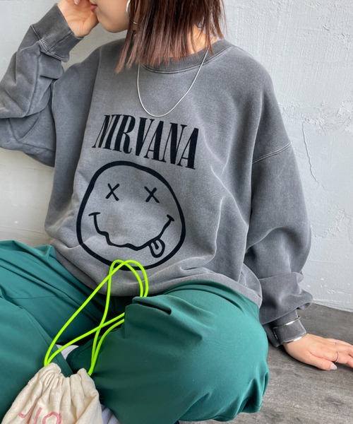 GOOD ROCK SPEED（グッドロックスピード）の「[GOOD ROCK SPEED/グッドロックスピード] 別注 NIRVANA フロッキープリントスウェット（スウェット・レディース・チャコールグレー・M/L/XL）」の3枚目の写真