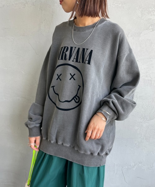 GOOD ROCK SPEED（グッドロックスピード）の「[GOOD ROCK SPEED/グッドロックスピード] 別注 NIRVANA フロッキープリントスウェット（スウェット・レディース・チャコールグレー・M/L/XL）」の10枚目の写真