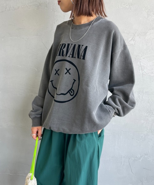 GOOD ROCK SPEED（グッドロックスピード）の「[GOOD ROCK SPEED/グッドロックスピード] 別注 NIRVANA フロッキープリントスウェット（スウェット・レディース・チャコールグレー・M/L/XL）」の4枚目の写真