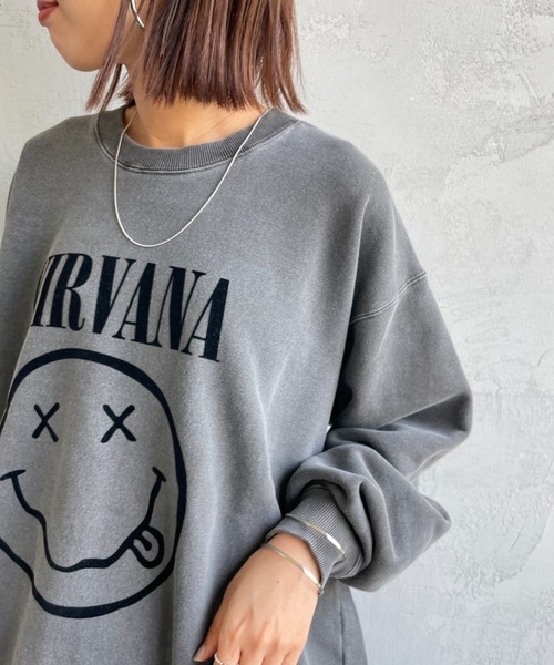 GOOD ROCK SPEED（グッドロックスピード）の「[GOOD ROCK SPEED/グッドロックスピード] 別注 NIRVANA フロッキープリントスウェット（スウェット・レディース・チャコールグレー・M/L/XL）」の13枚目の写真