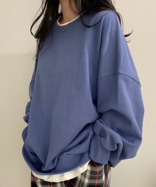 cammie(キャミー)の「重ね着風ゆるトップス(スウェット・レディース・ブルー/グレー/イエロー/ブラック・LARGE/MEDIUM)」の15枚目の写真