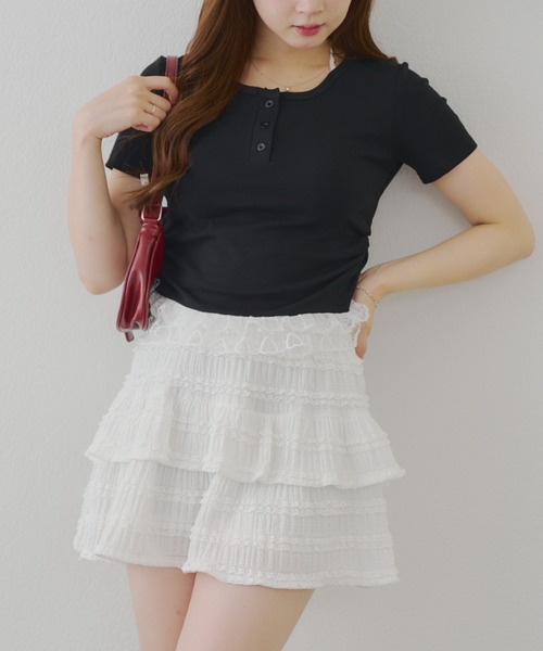 continuer de NICE CLAUP（コンティニューデナイスクラップ）の「レースホルターＴ（Tシャツ/カットソー・レディース・イエロー/オートミール/ブラック・FREE）」の5枚目の写真