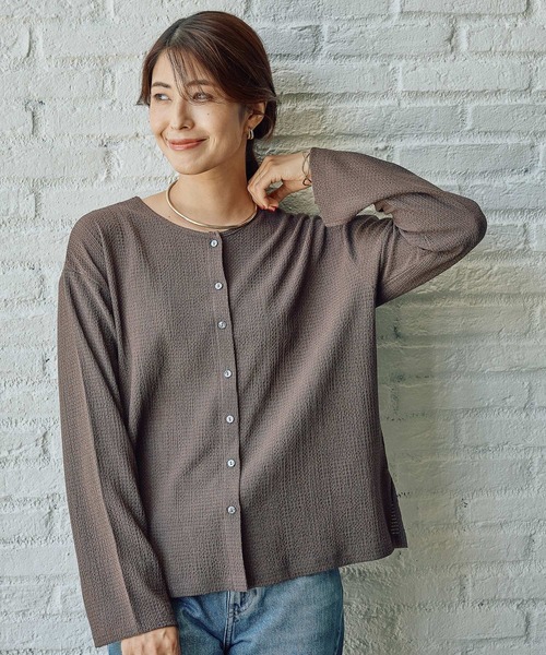 FOUND GOOD(ファウンドグッド)の「シャーリングカットカーデ(カーディガン/ボレロ・レディース・グリーン系5/ブラック/ブラウン系5・S/M/L)」の3枚目の写真