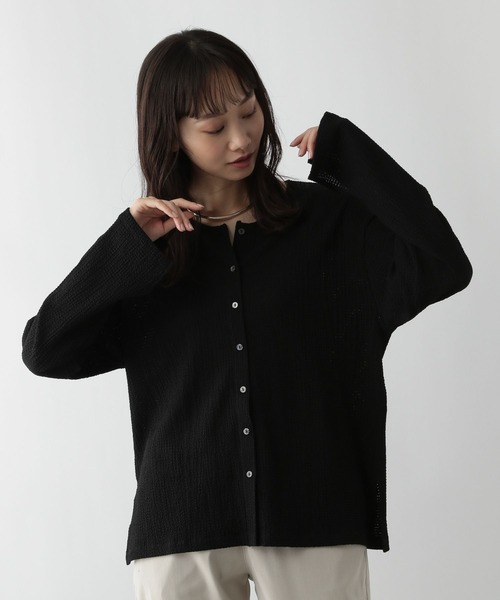 FOUND GOOD(ファウンドグッド)の「シャーリングカットカーデ(カーディガン/ボレロ・レディース・グリーン系5/ブラック/ブラウン系5・S/M/L)」の2枚目の写真