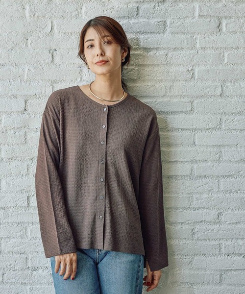 FOUND GOOD(ファウンドグッド)の「シャーリングカットカーデ(カーディガン/ボレロ・レディース・グリーン系5/ブラック/ブラウン系5・S/M/L)」の12枚目の写真