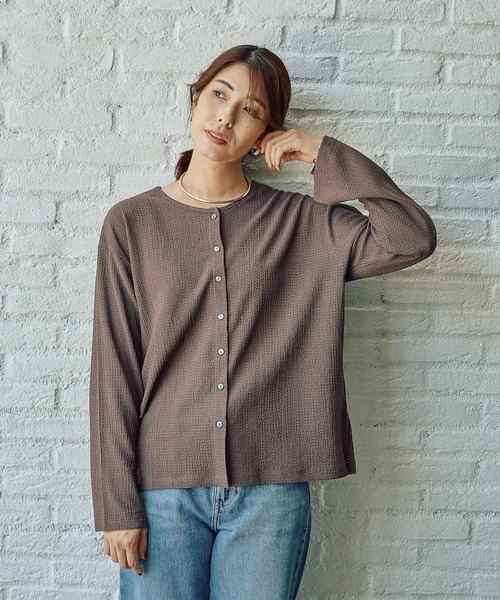 FOUND GOOD(ファウンドグッド)の「シャーリングカットカーデ(カーディガン/ボレロ・レディース・グリーン系5/ブラック/ブラウン系5・S/M/L)」の13枚目の写真