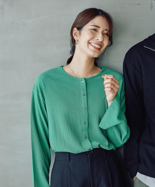 FOUND GOOD(ファウンドグッド)の「シャーリングカットカーデ(カーディガン/ボレロ・レディース・グリーン系5/ブラック/ブラウン系5・S/M/L)」の19枚目の写真