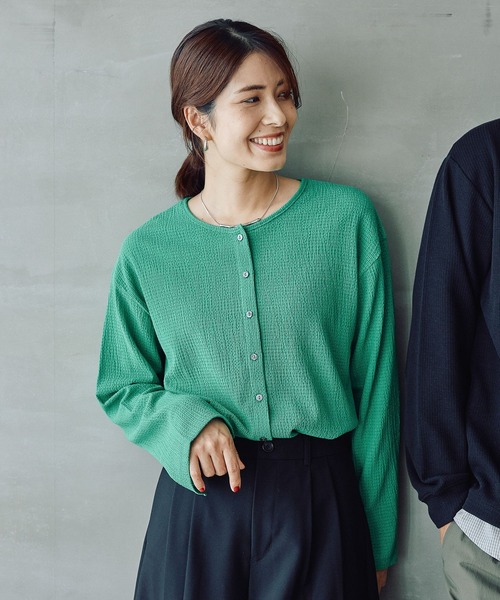 FOUND GOOD(ファウンドグッド)の「シャーリングカットカーデ(カーディガン/ボレロ・レディース・グリーン系5/ブラック/ブラウン系5・S/M/L)」の20枚目の写真
