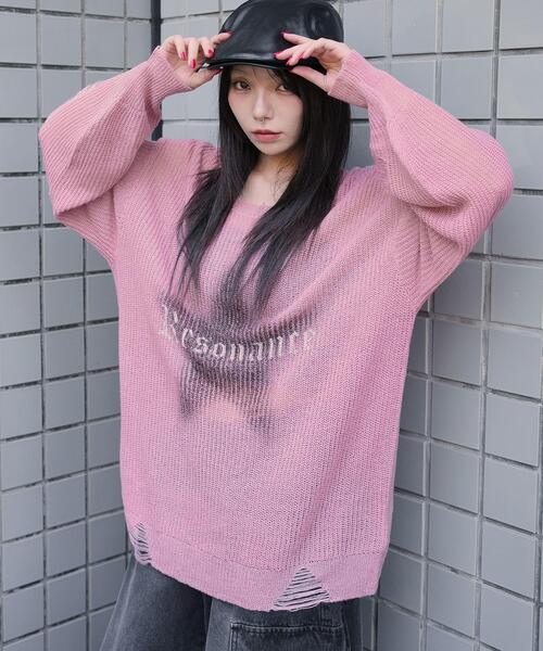 WEGO（ウィゴー）の「WEGO/モヘアタッチスターBIGニット（ニット/セーター・レディース・グレー/ピンク/ブラック・FREE）」の3枚目の写真