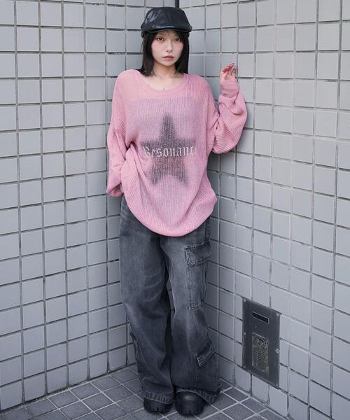 WEGO（ウィゴー）の「WEGO/モヘアタッチスターBIGニット（ニット/セーター・レディース・グレー/ピンク/ブラック・FREE）」の5枚目の写真