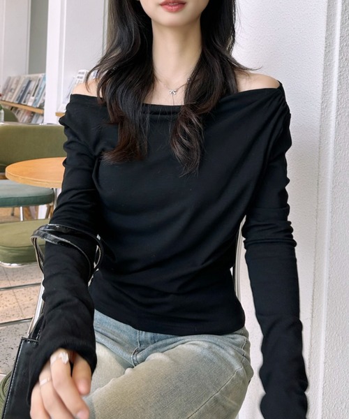 Eclat one(エクラワン)の「【Eclat one】ドレープネック カットソー(Tシャツ/カットソー・レディース・ブラウン/ホワイト/ブラック・FREE)」の1枚目の写真