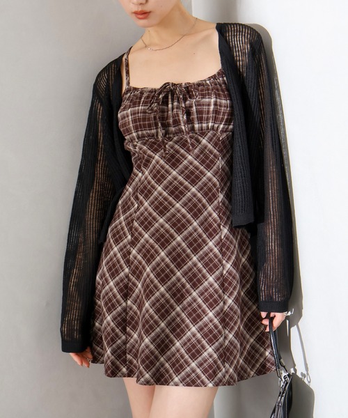 SpRay（スプレイ）の「チェック切替ミニキャミワンピース（ワンピース・レディース・ブラック/ブラウン/ワイン/レンガ・FREE）」の2枚目の写真