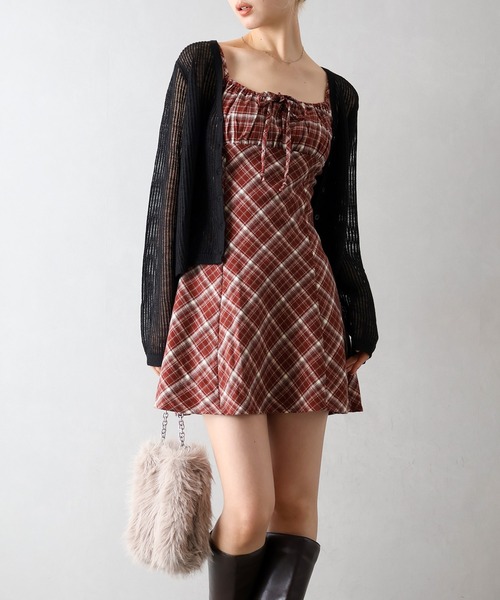 SpRay（スプレイ）の「チェック切替ミニキャミワンピース（ワンピース・レディース・ブラック/ブラウン/ワイン/レンガ・FREE）」の4枚目の写真