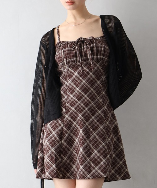 SpRay（スプレイ）の「チェック切替ミニキャミワンピース（ワンピース・レディース・ブラック/ブラウン/ワイン/レンガ・FREE）」の6枚目の写真