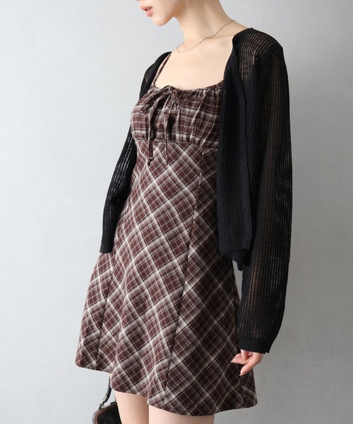SpRay（スプレイ）の「チェック切替ミニキャミワンピース（ワンピース・レディース・ブラック/ブラウン/ワイン/レンガ・FREE）」の8枚目の写真