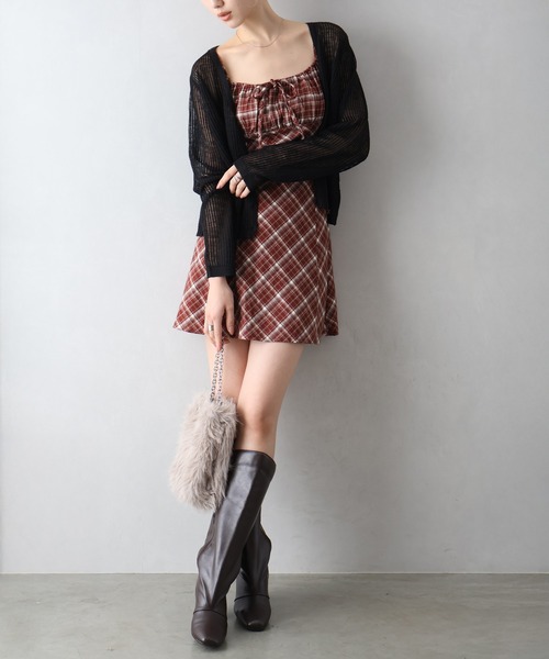 SpRay（スプレイ）の「チェック切替ミニキャミワンピース（ワンピース・レディース・ブラック/ブラウン/ワイン/レンガ・FREE）」の11枚目の写真