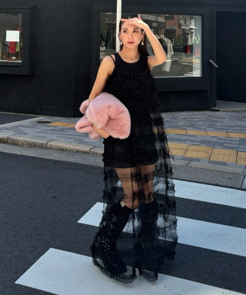 【ANDRESD】　アンドレスド　フリルフレアドレス フリルラインガーリードレス / frill line girly dress