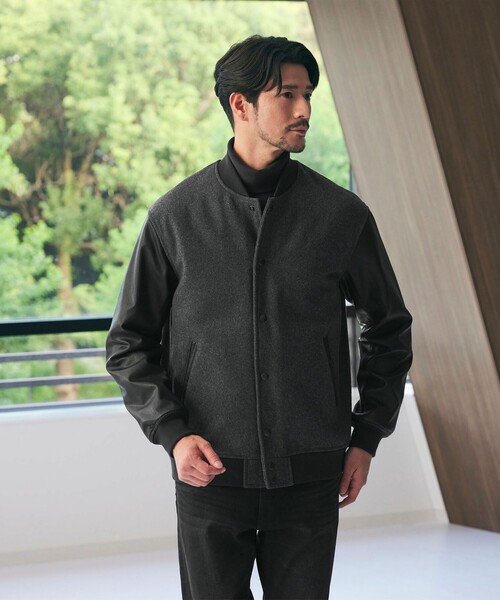 極美品✨WEB限定 WARDROBE SMART メルトンレザーライクスタジャン WEB限定 WARDROBE SMART】グレーメルトン レザーライク スタジャン