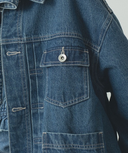 ROSE BUD（ローズバッド）の「DENIM JACKET（デニムジャケット・レディース・ライトインディゴブルー/バーガンディー・ONE SIZE）」の9枚目の写真