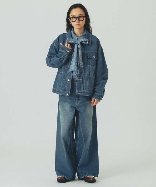 ROSE BUD（ローズバッド）の「DENIM JACKET（デニムジャケット・レディース・ライトインディゴブルー/バーガンディー・ONE SIZE）」の14枚目の写真