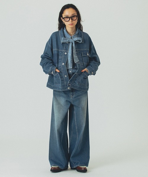 ROSE BUD（ローズバッド）の「DENIM JACKET（デニムジャケット・レディース・ライトインディゴブルー/バーガンディー・ONE SIZE）」の15枚目の写真
