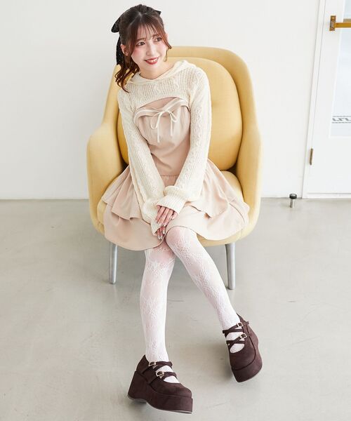 MAJESTIC LEGON（マジェスティックレゴン）の「フードボレロ×ミニキャミワンピセット（ワンピース・レディース・ベージュ系その他2/ベージュ/ブラック系その他・MEDIUM）」の3枚目の写真