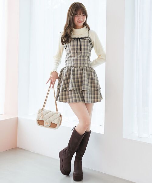 MAJESTIC LEGON（マジェスティックレゴン）の「フードボレロ×ミニキャミワンピセット（ワンピース・レディース・ベージュ系その他2/ベージュ/ブラック系その他・MEDIUM）」の16枚目の写真