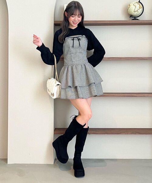 MAJESTIC LEGON（マジェスティックレゴン）の「フードボレロ×ミニキャミワンピセット（ワンピース・レディース・ベージュ系その他2/ベージュ/ブラック系その他・MEDIUM）」の20枚目の写真