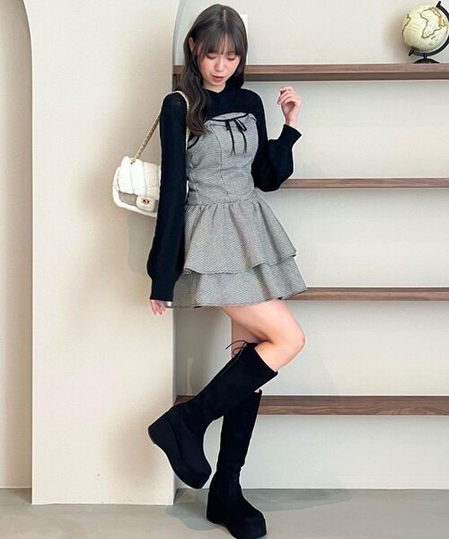 MAJESTIC LEGON（マジェスティックレゴン）の「フードボレロ×ミニキャミワンピセット（ワンピース・レディース・ベージュ系その他2/ベージュ/ブラック系その他・MEDIUM）」の21枚目の写真