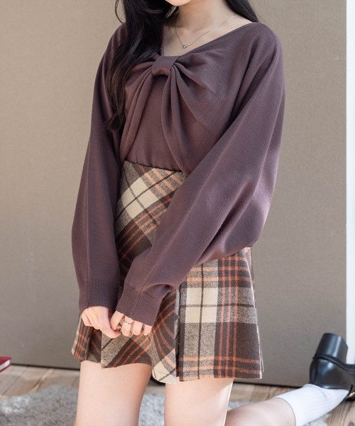 clear（クリア）の「マルチwayリボンアンサンブルニットトップス[着回し力抜群 ガーリー]（ニット/セーター・レディース・ボルドー/ブラック/アイボリー/グレー/ブラウン・F）」の4枚目の写真