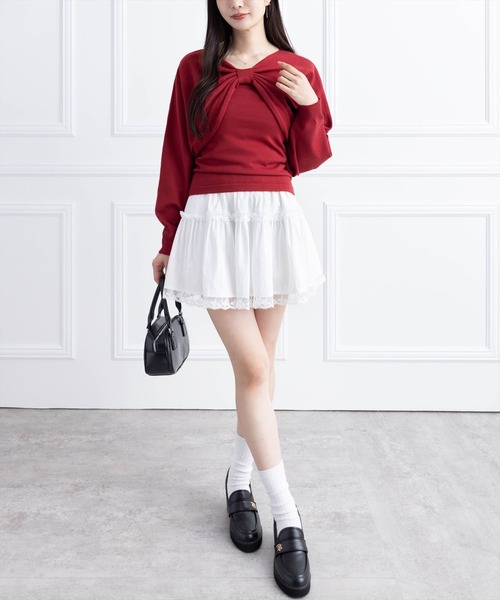 clear（クリア）の「マルチwayリボンアンサンブルニットトップス[着回し力抜群 ガーリー]（ニット/セーター・レディース・ボルドー/ブラック/アイボリー/グレー/ブラウン・F）」の19枚目の写真