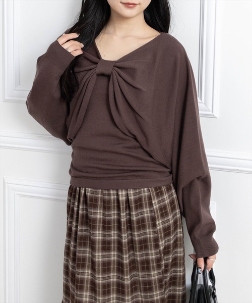 clear（クリア）の「マルチwayリボンアンサンブルニットトップス[着回し力抜群 ガーリー]（ニット/セーター・レディース・ボルドー/ブラック/アイボリー/グレー/ブラウン・F）」の8枚目の写真