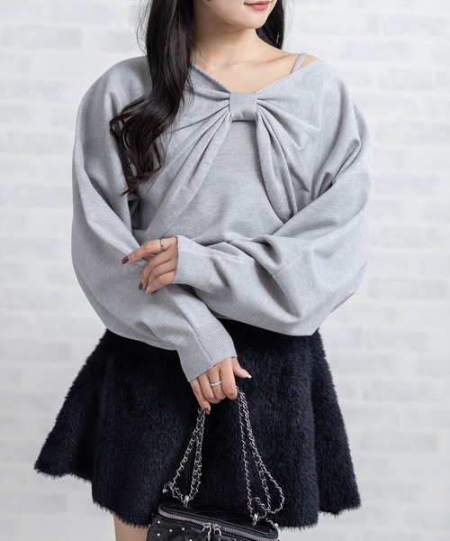 clear（クリア）の「マルチwayリボンアンサンブルニットトップス[着回し力抜群 ガーリー]（ニット/セーター・レディース・ボルドー/ブラック/アイボリー/グレー/ブラウン・F）」の11枚目の写真