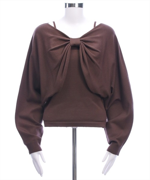 clear（クリア）の「マルチwayリボンアンサンブルニットトップス[着回し力抜群 ガーリー]（ニット/セーター・レディース・ボルドー/ブラック/アイボリー/グレー/ブラウン・F）」の16枚目の写真