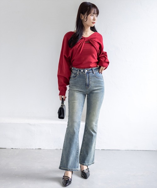 clear（クリア）の「マルチwayリボンアンサンブルニットトップス[着回し力抜群 ガーリー]（ニット/セーター・レディース・ボルドー/ブラック/アイボリー/グレー/ブラウン・F）」の17枚目の写真